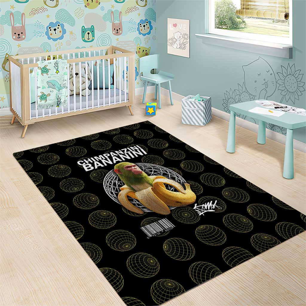 Chimpanzi Bananini Primate Area Rug with 3D Wireframe Globe Pattern