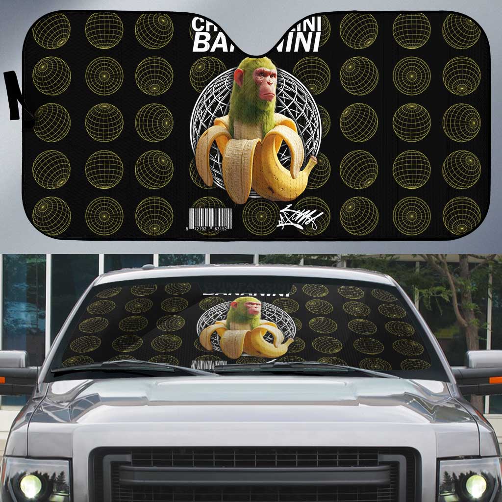 Chimpanzi Bananini Primate Auto Sun Shade with 3D Wireframe Globe Pattern