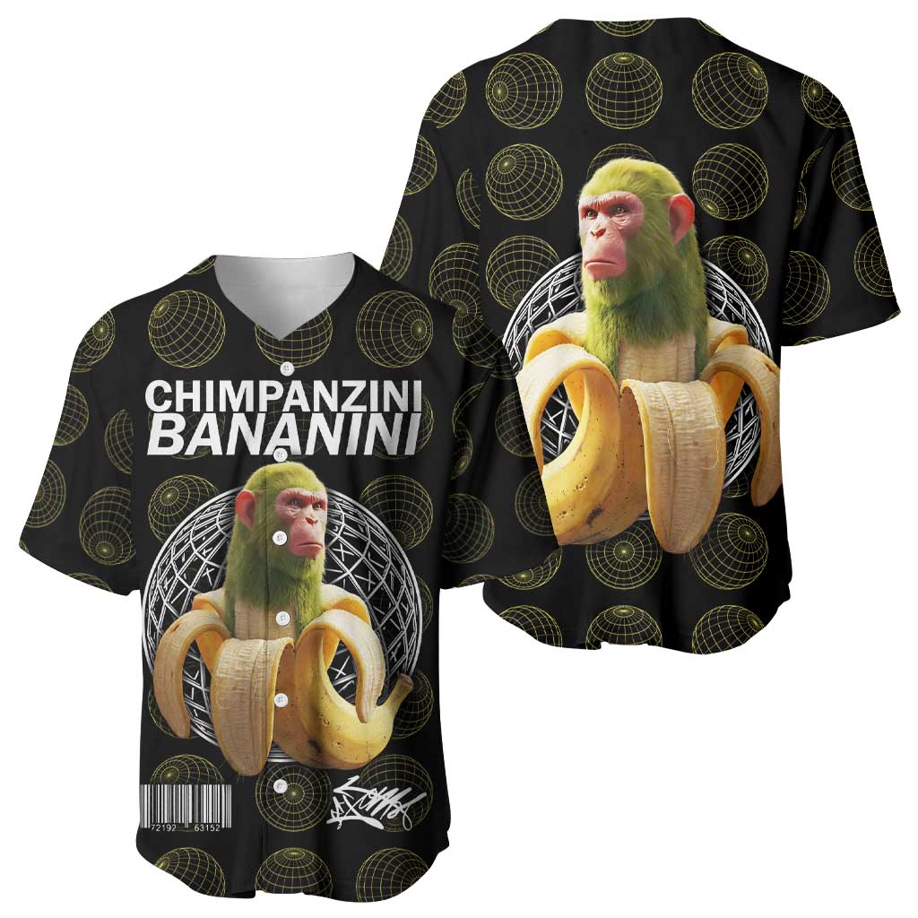 Chimpanzi Bananini Primate Baseball Jersey with 3D Wireframe Globe Pattern