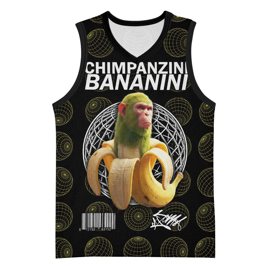 Chimpanzi Bananini Primate Basketball Jersey with 3D Wireframe Globe Pattern