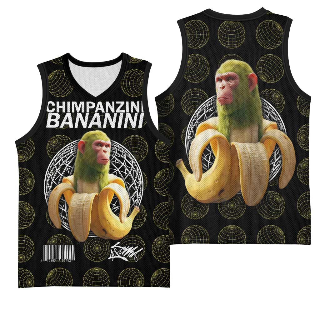 Chimpanzi Bananini Primate Basketball Jersey with 3D Wireframe Globe Pattern