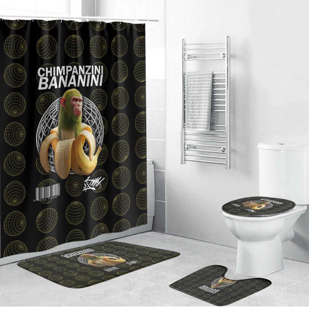 Chimpanzi Bananini Primate Bathroom Set with 3D Wireframe Globe Pattern