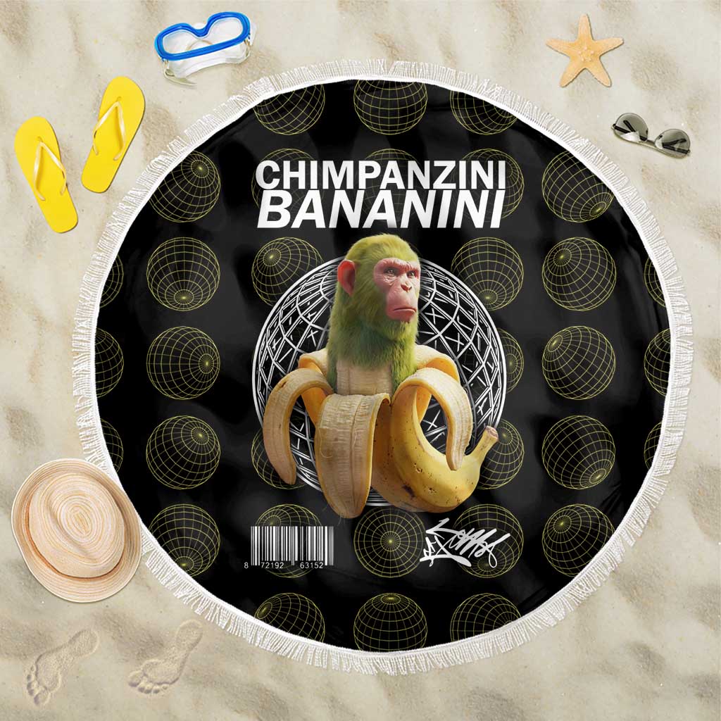 Chimpanzi Bananini Primate Beach Blanket with 3D Wireframe Globe Pattern
