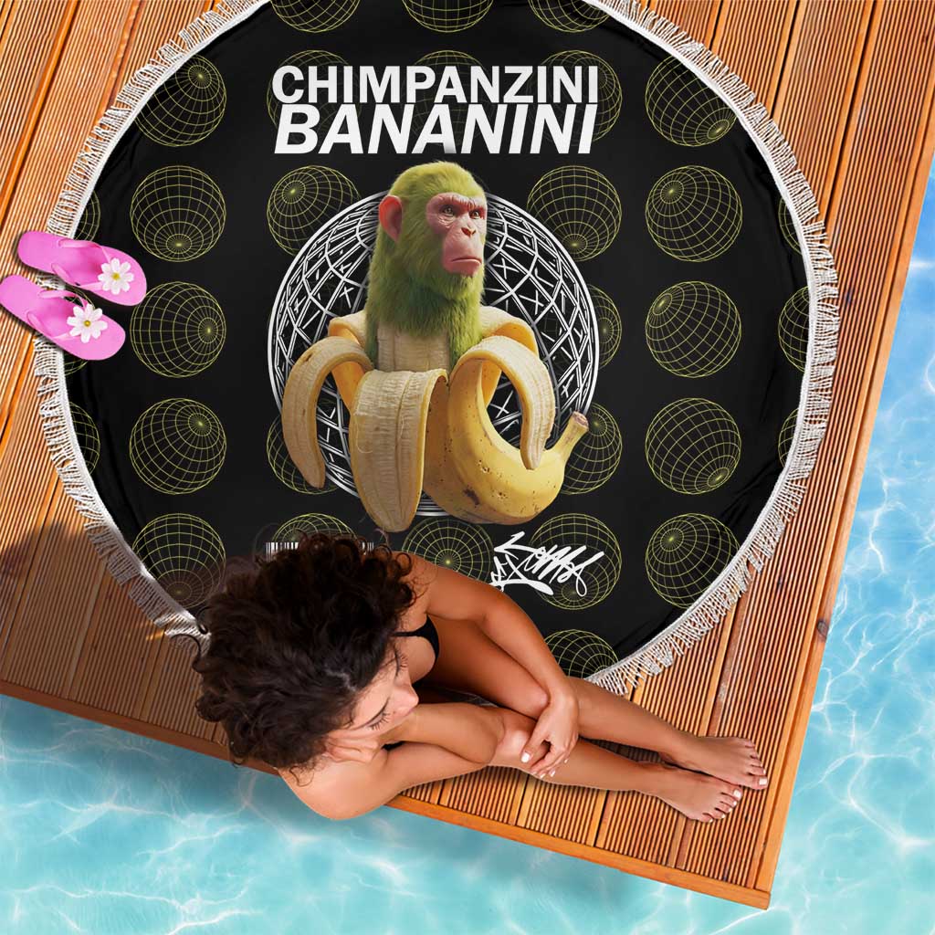Chimpanzi Bananini Primate Beach Blanket with 3D Wireframe Globe Pattern