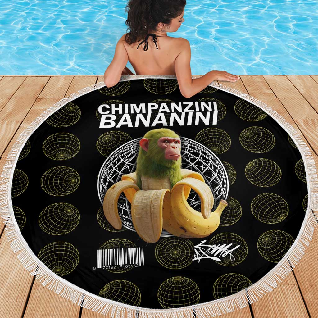 Chimpanzi Bananini Primate Beach Blanket with 3D Wireframe Globe Pattern