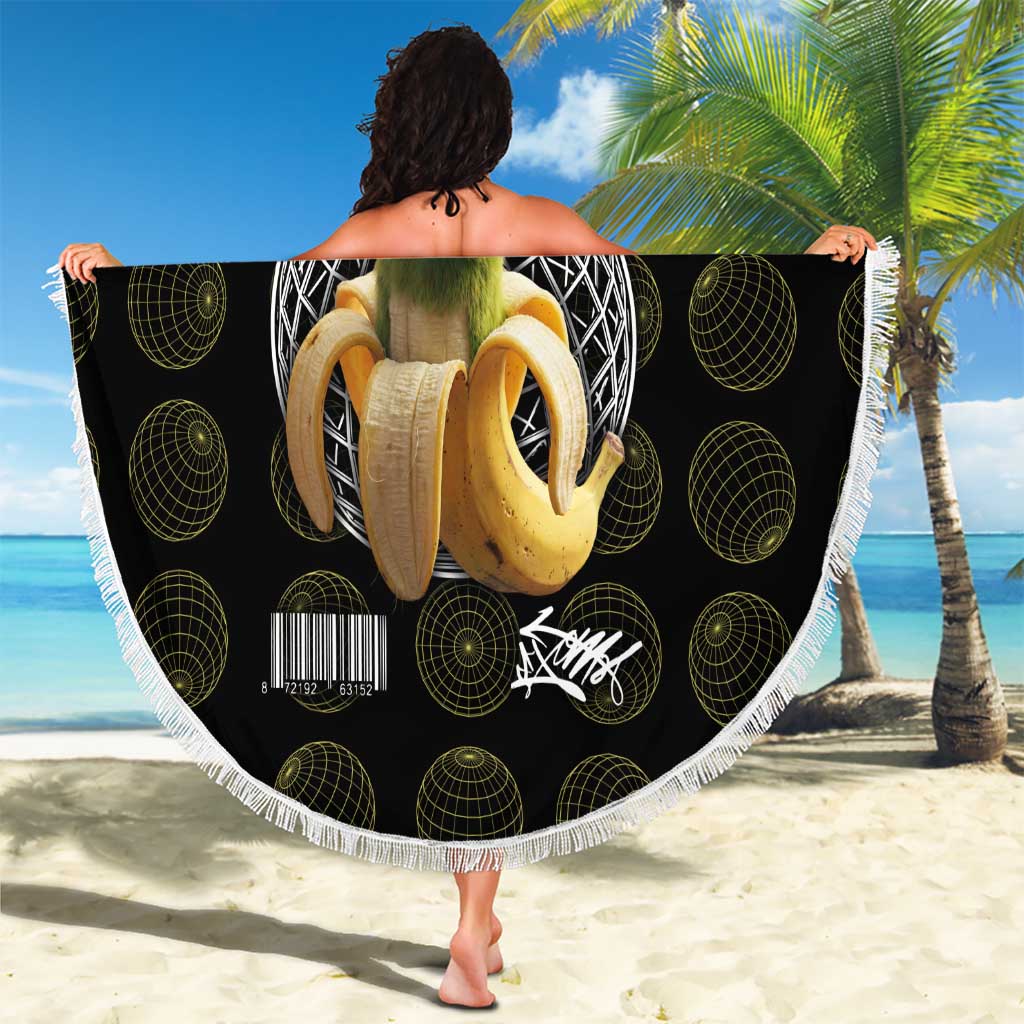 Chimpanzi Bananini Primate Beach Blanket with 3D Wireframe Globe Pattern
