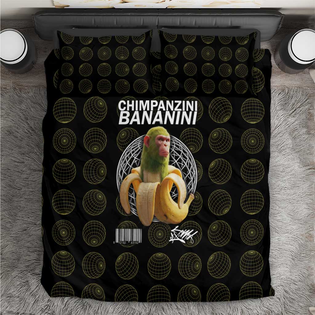 Chimpanzi Bananini Primate Bedding Set with 3D Wireframe Globe Pattern
