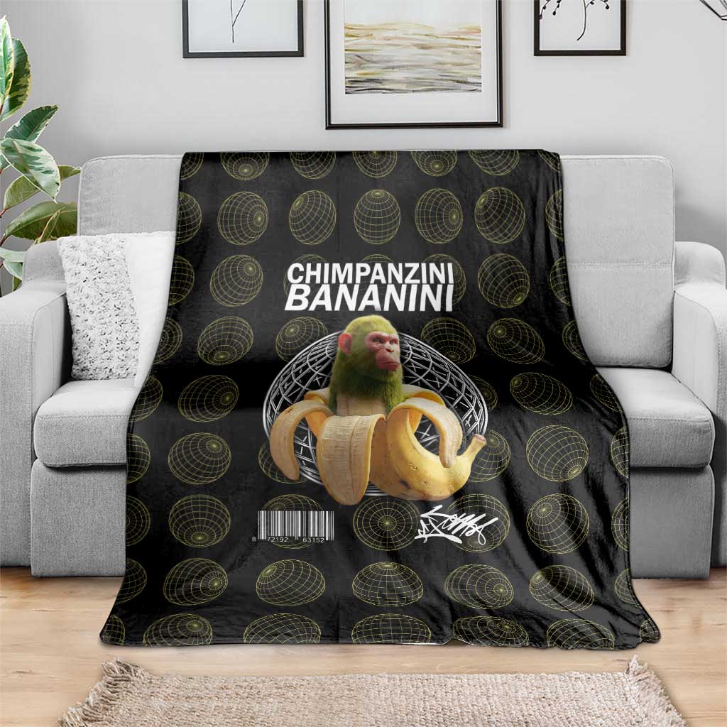 Chimpanzi Bananini Primate Blanket with 3D Wireframe Globe Pattern