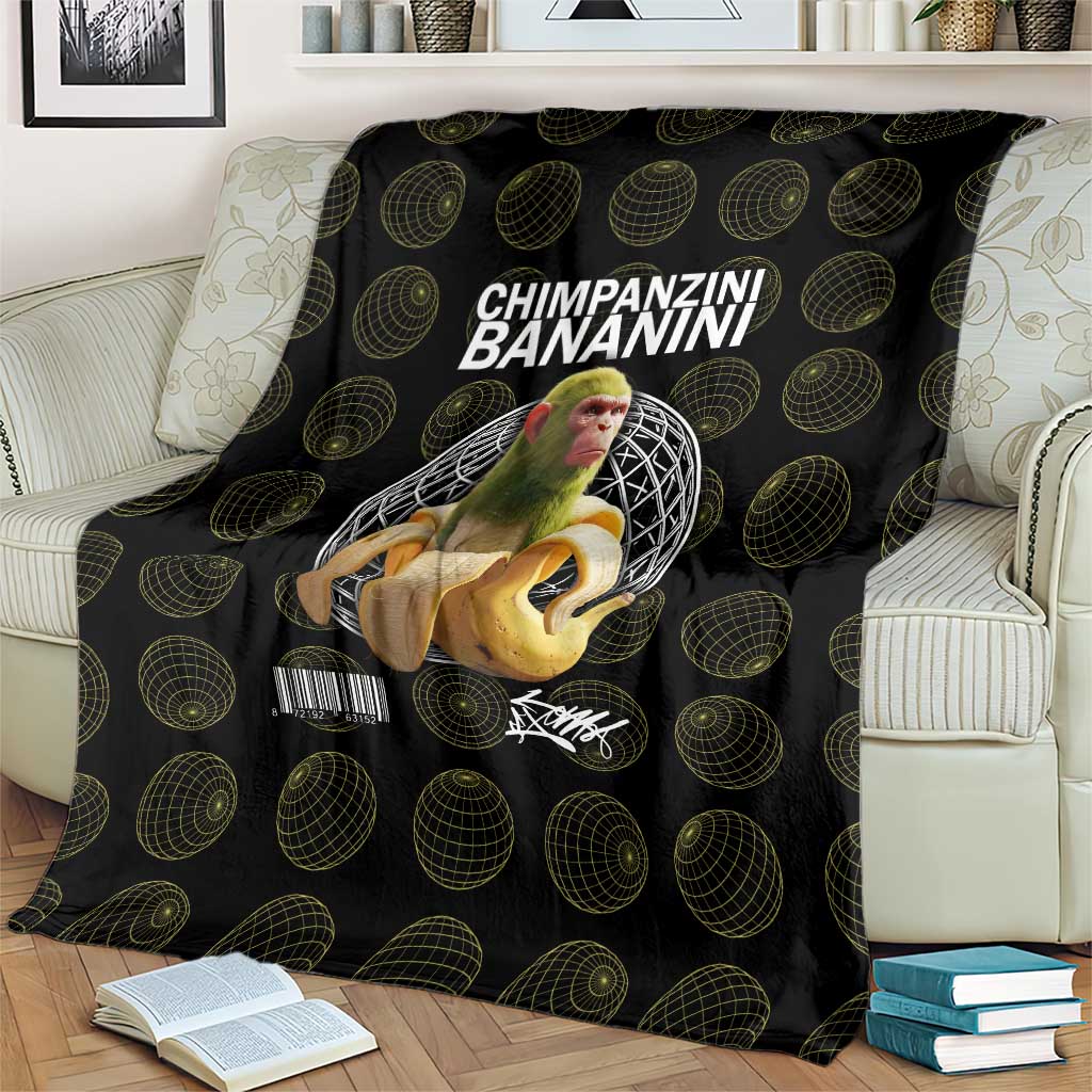Chimpanzi Bananini Primate Blanket with 3D Wireframe Globe Pattern