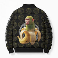 Chimpanzi Bananini Primate Bomber Puffer Jacket with 3D Wireframe Globe Pattern