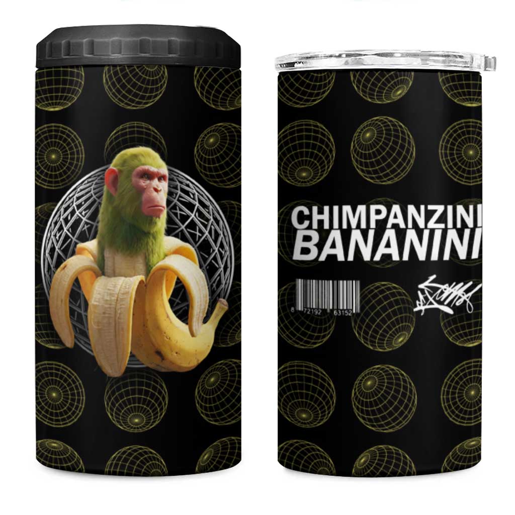 Chimpanzi Bananini Primate 4 in 1 Can Cooler Tumbler with 3D Wireframe Globe Pattern