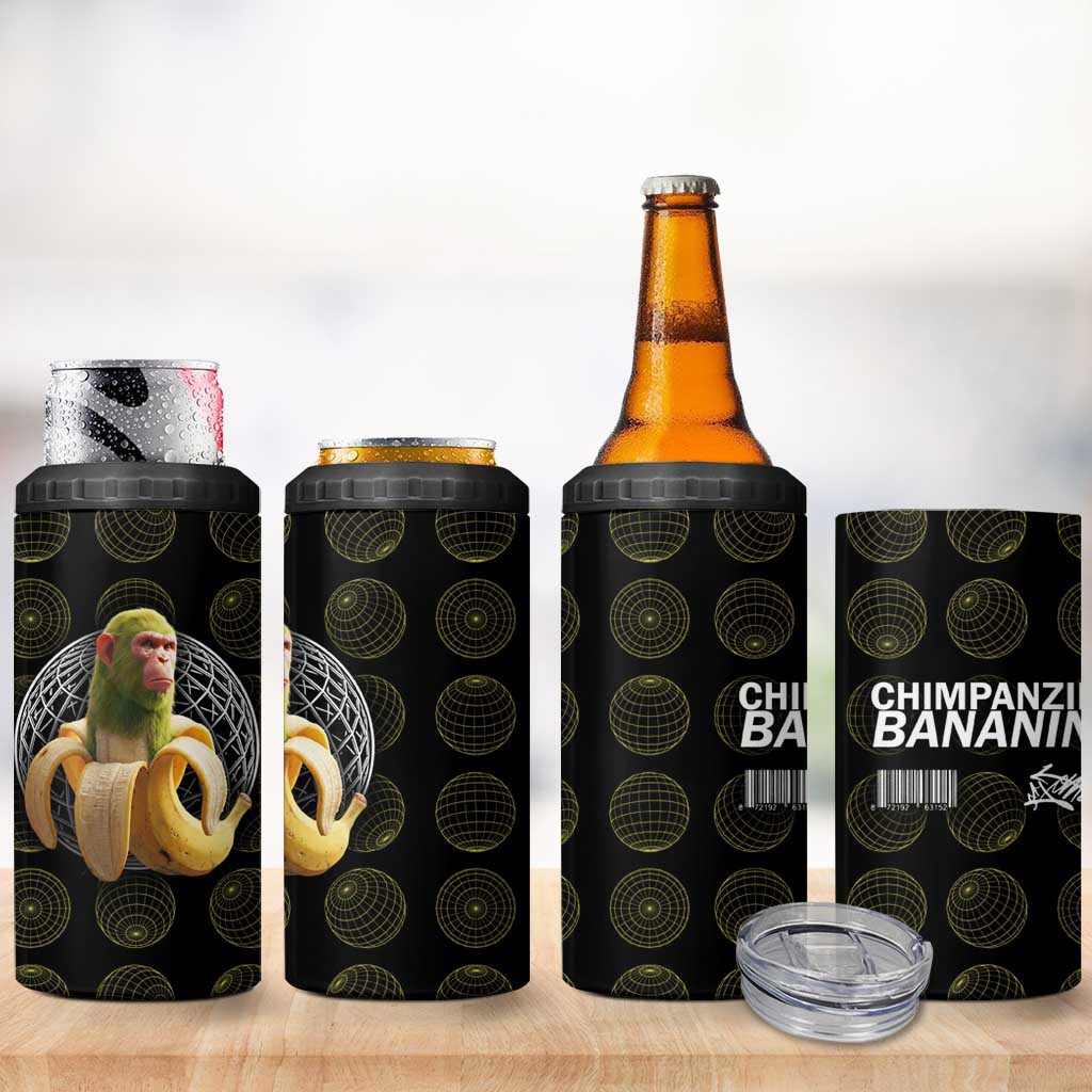 Chimpanzi Bananini Primate 4 in 1 Can Cooler Tumbler with 3D Wireframe Globe Pattern