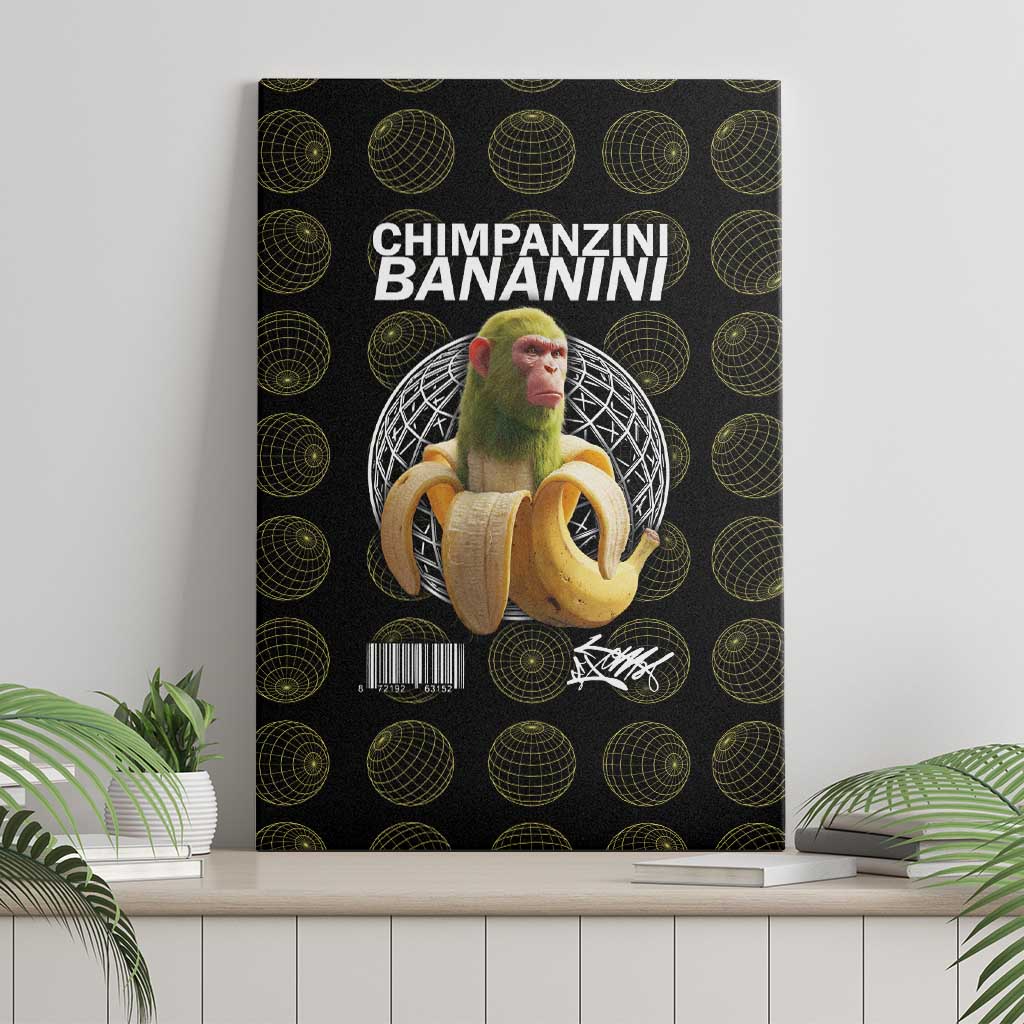 Chimpanzi Bananini Primate Canvas Wall Art with 3D Wireframe Globe Pattern