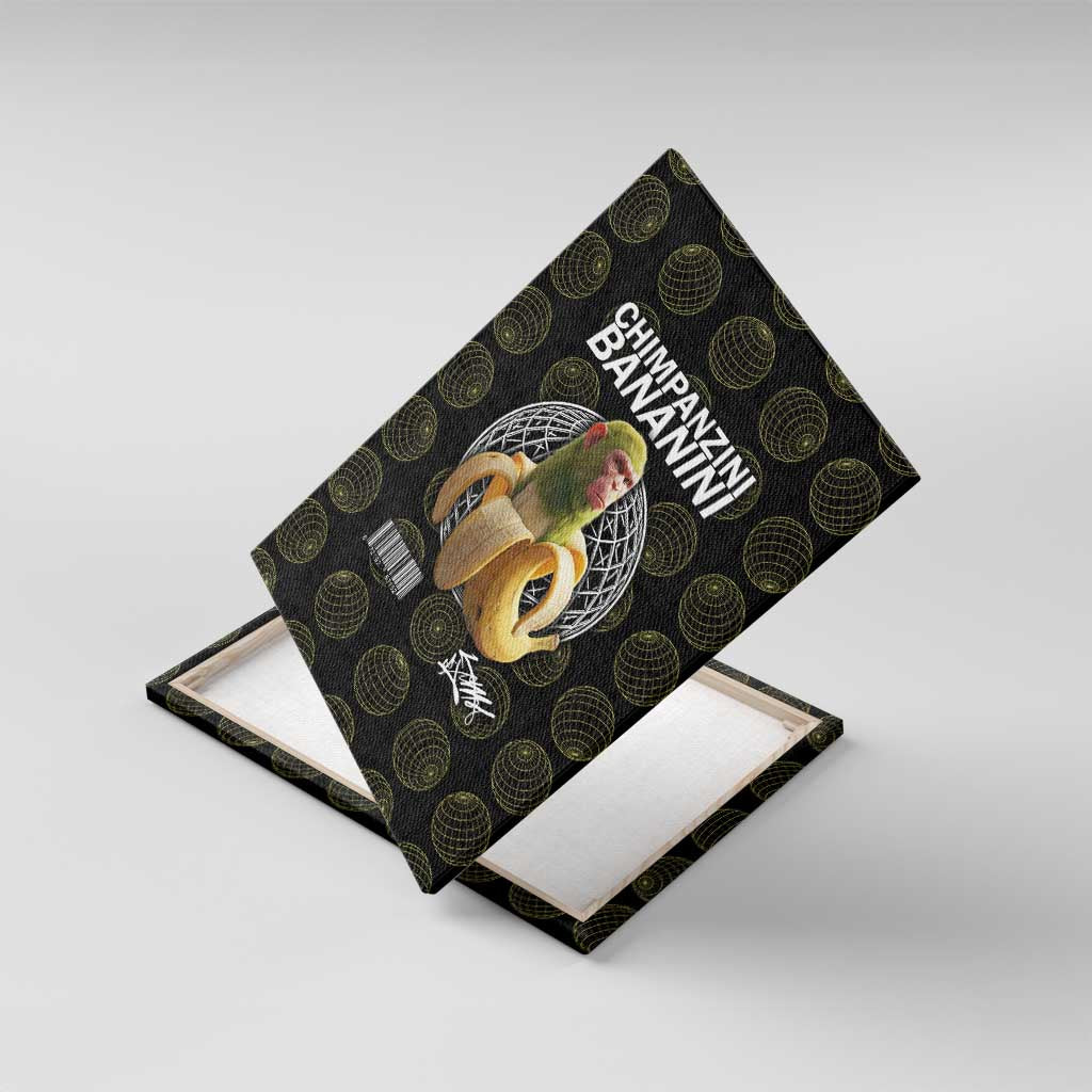 Chimpanzi Bananini Primate Canvas Wall Art with 3D Wireframe Globe Pattern