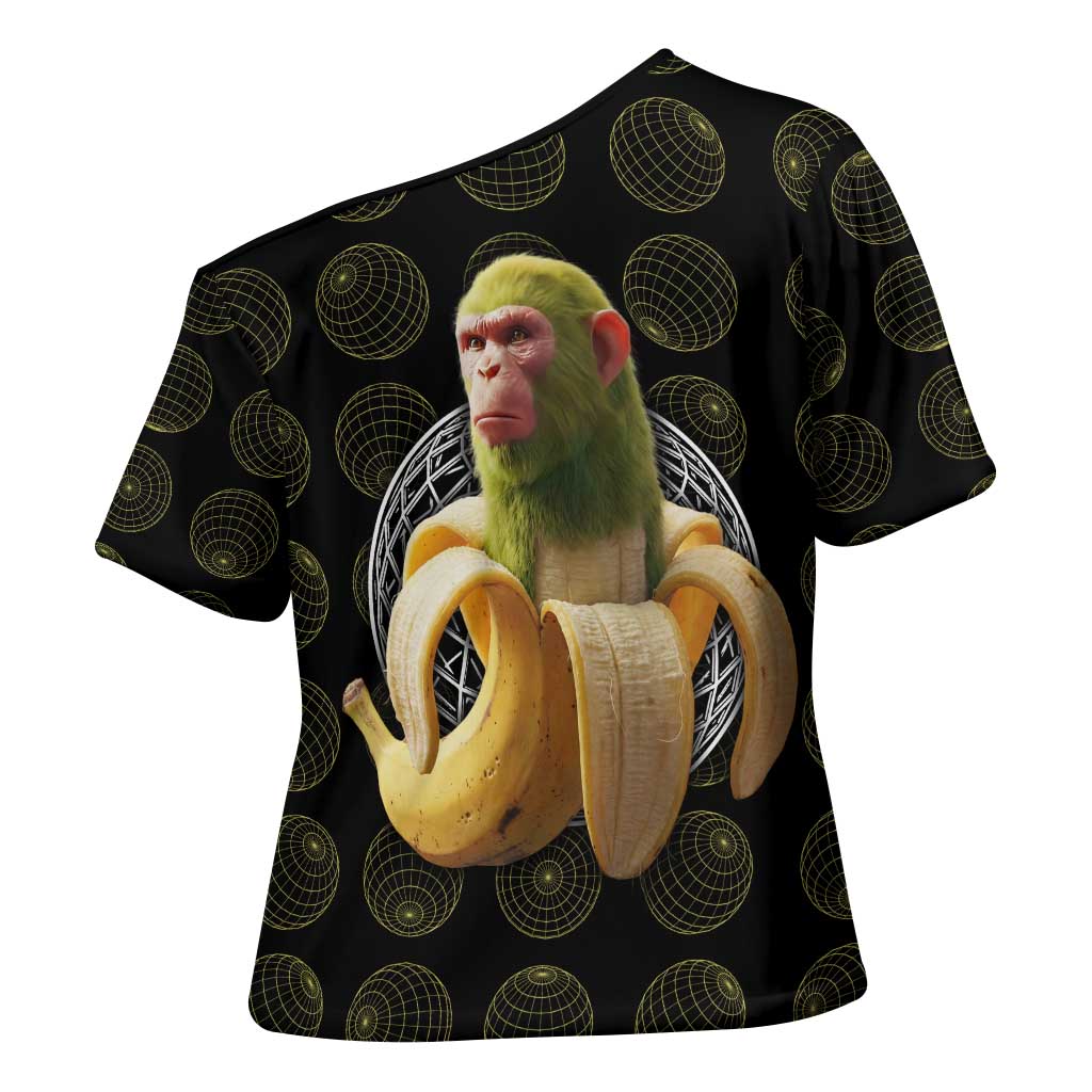Chimpanzi Bananini Primate Cross Shoulder Shirt with 3D Wireframe Globe Pattern