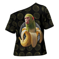 Chimpanzi Bananini Primate Cross Shoulder Shirt with 3D Wireframe Globe Pattern
