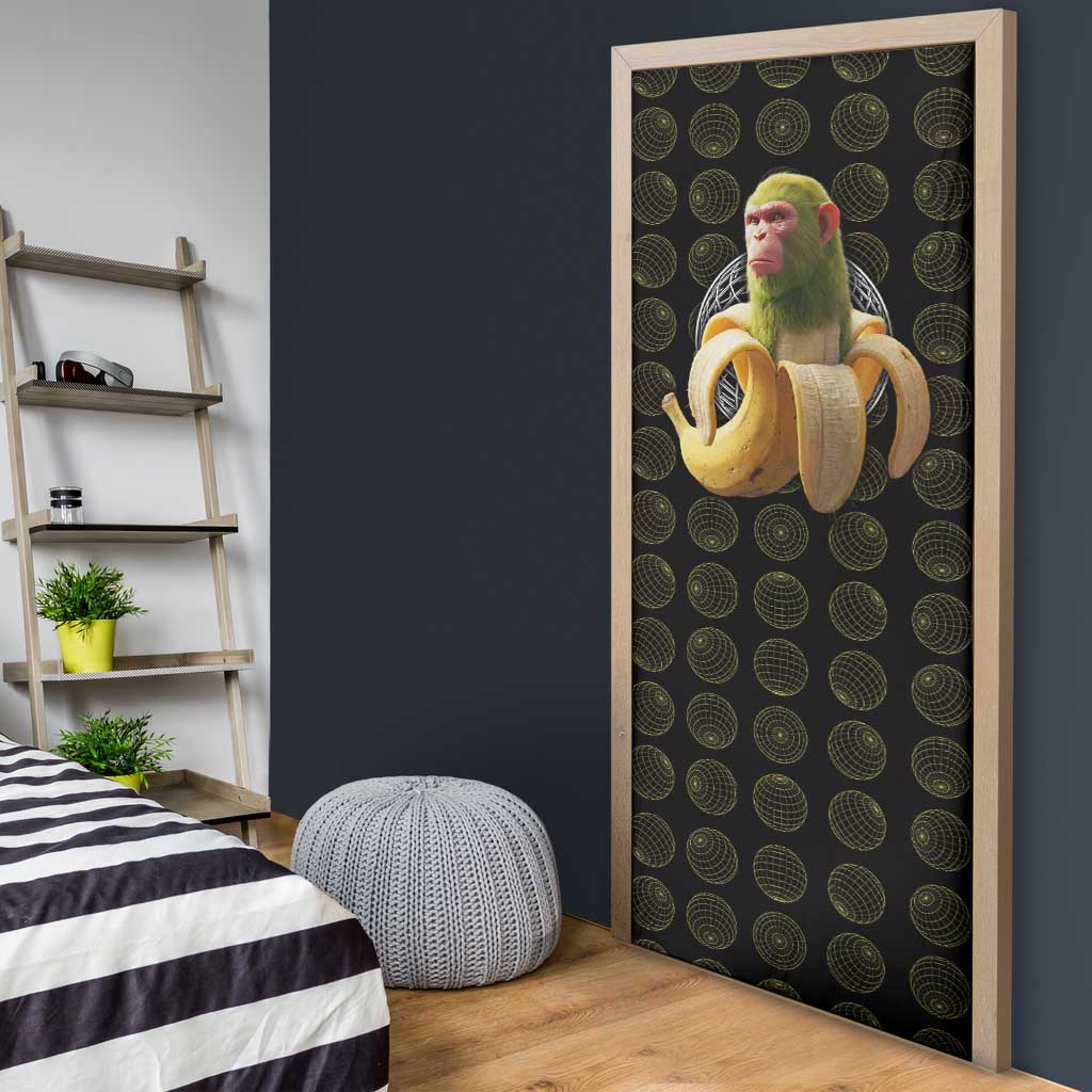 Chimpanzi Bananini Primate Door Cover with 3D Wireframe Globe Pattern