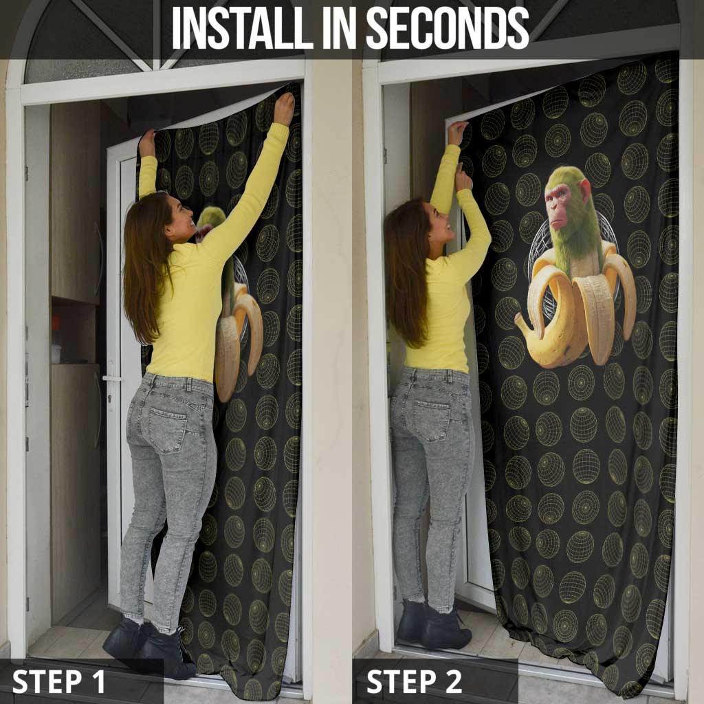 Chimpanzi Bananini Primate Door Cover with 3D Wireframe Globe Pattern