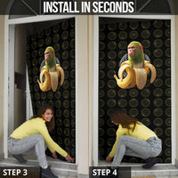 Chimpanzi Bananini Primate Door Cover with 3D Wireframe Globe Pattern
