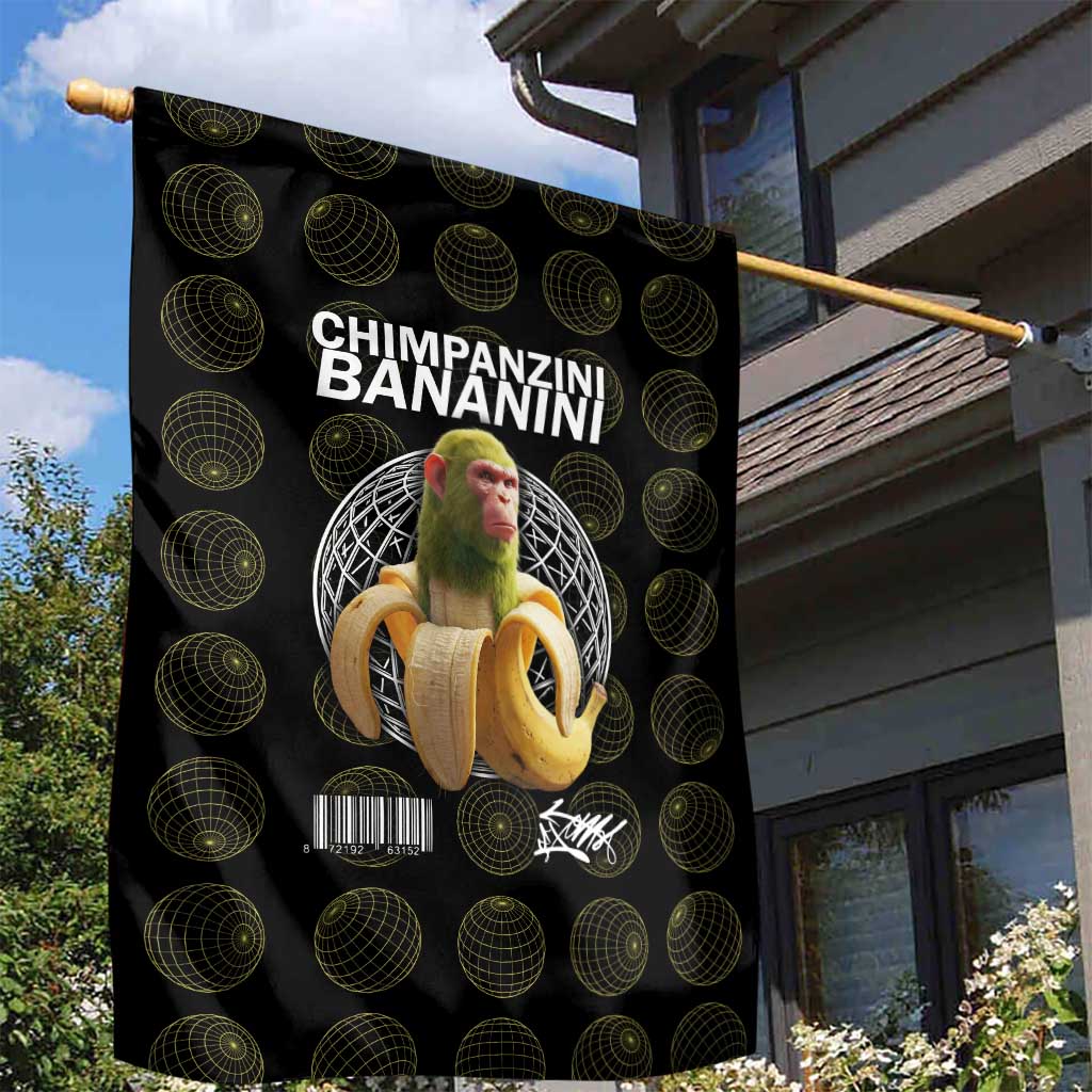 Chimpanzi Bananini Primate Garden Flag with 3D Wireframe Globe Pattern
