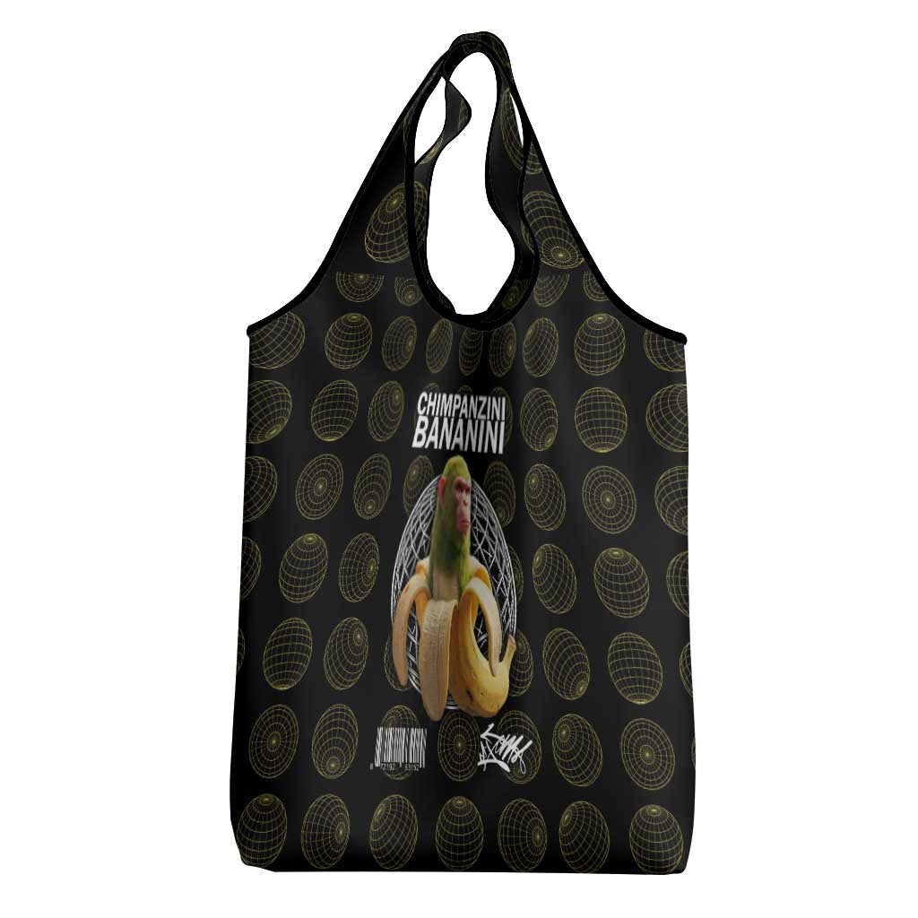 Chimpanzi Bananini Primate Grocery Bag with 3D Wireframe Globe Pattern
