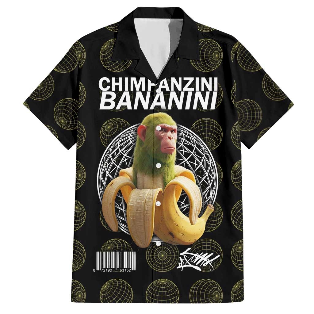 Chimpanzi Bananini Primate Hawaiian Shirt with 3D Wireframe Globe Pattern