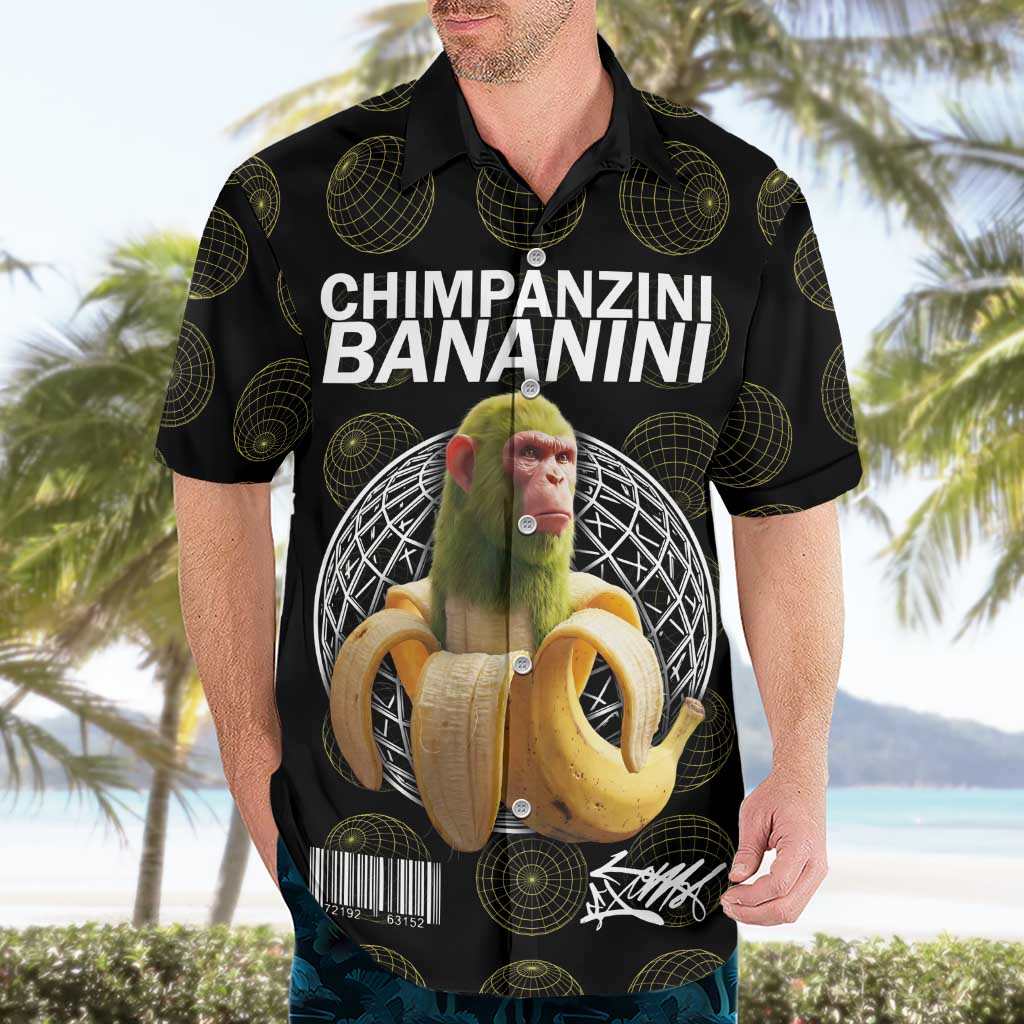 Chimpanzi Bananini Primate Hawaiian Shirt with 3D Wireframe Globe Pattern