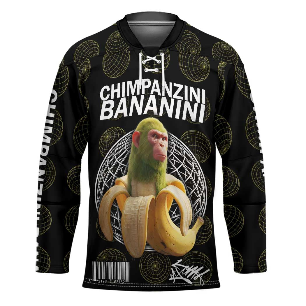 Chimpanzi Bananini Primate Hockey Jersey with 3D Wireframe Globe Pattern