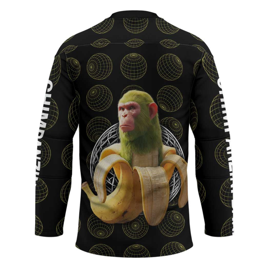 Chimpanzi Bananini Primate Hockey Jersey with 3D Wireframe Globe Pattern