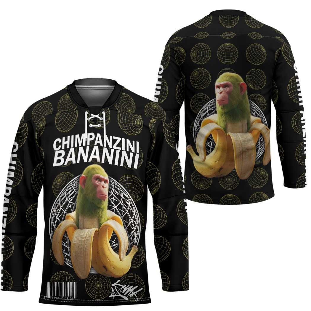 Chimpanzi Bananini Primate Hockey Jersey with 3D Wireframe Globe Pattern