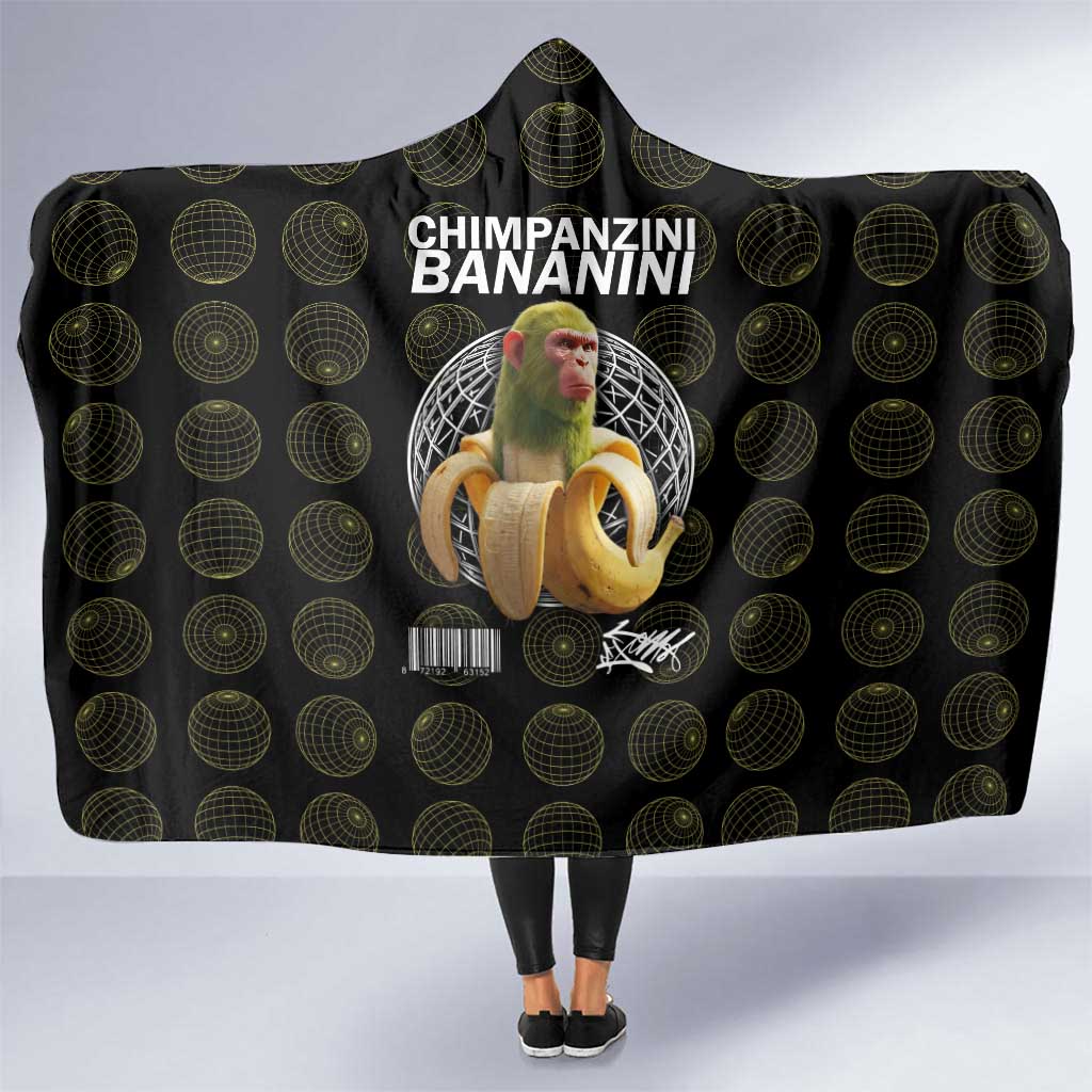 Chimpanzi Bananini Primate Hooded Blanket with 3D Wireframe Globe Pattern