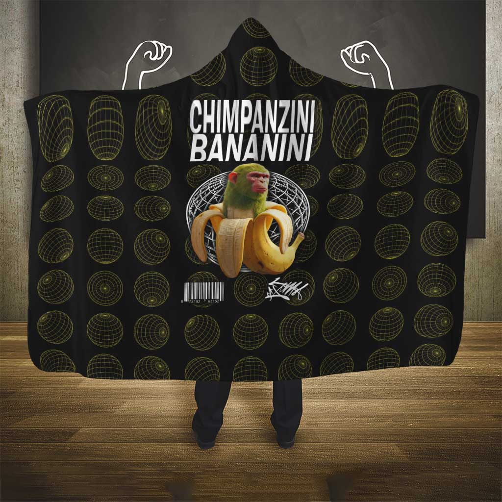 Chimpanzi Bananini Primate Hooded Blanket with 3D Wireframe Globe Pattern