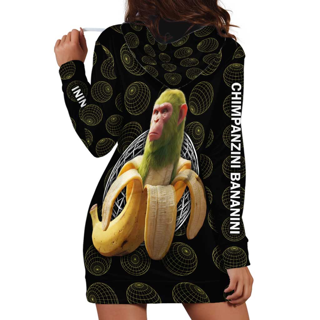 Chimpanzi Bananini Primate Hoodie Dress with 3D Wireframe Globe Pattern