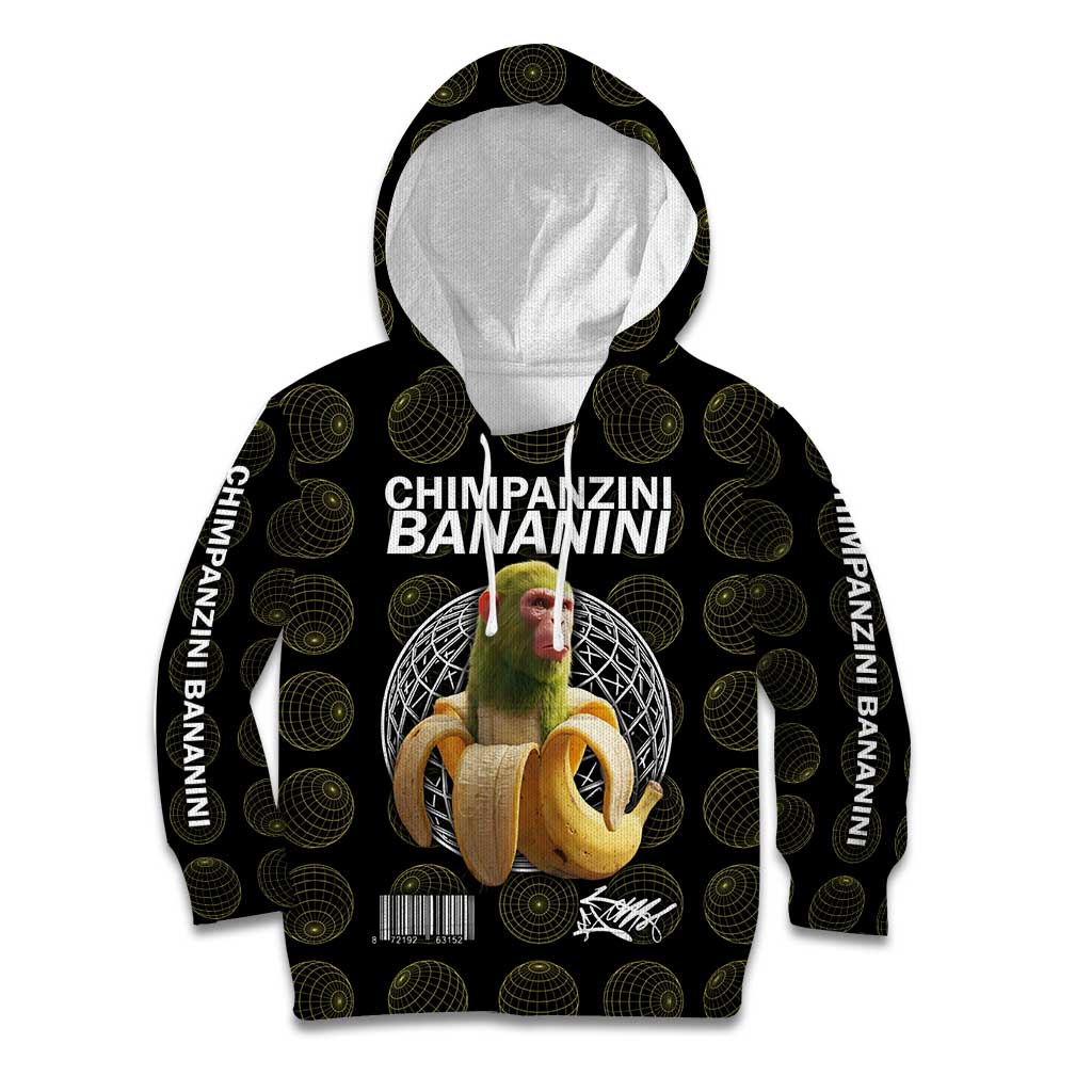 Chimpanzi Bananini Primate Kid Hoodie with 3D Wireframe Globe Pattern