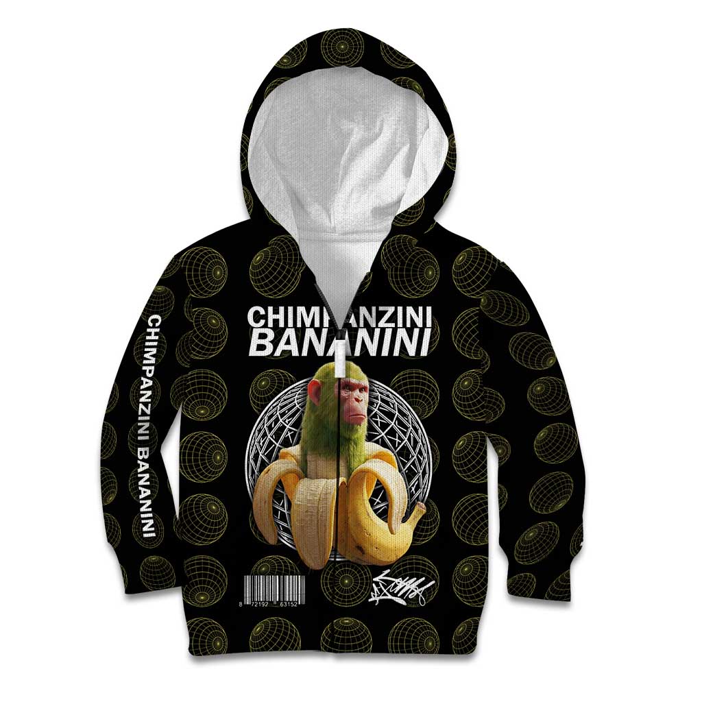 Chimpanzi Bananini Primate Kid Hoodie with 3D Wireframe Globe Pattern