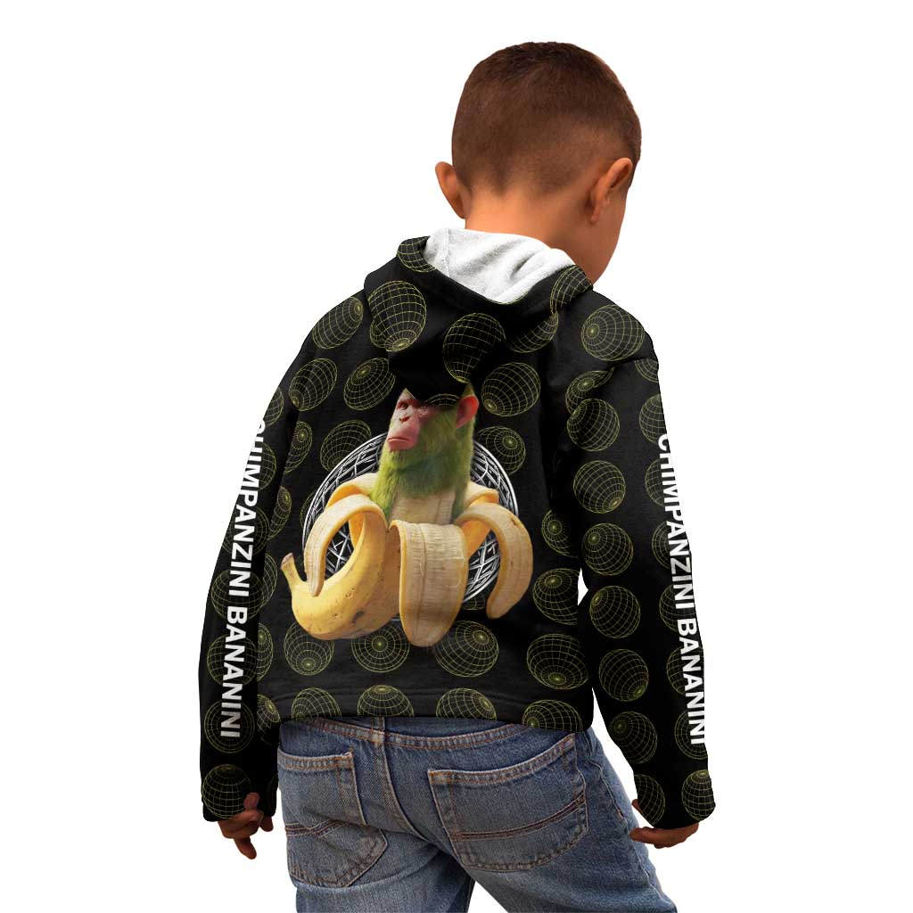 Chimpanzi Bananini Primate Kid Hoodie with 3D Wireframe Globe Pattern