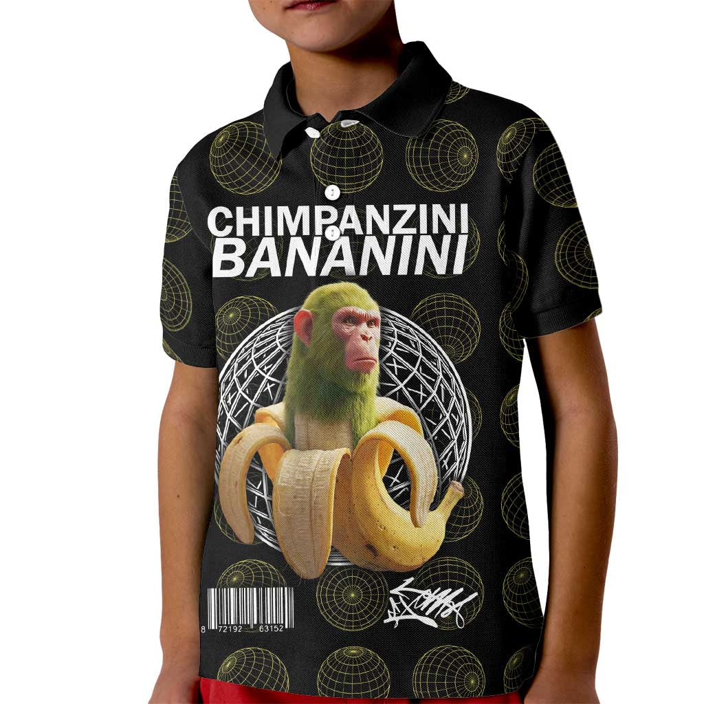 Chimpanzi Bananini Primate Kid Polo Shirt with 3D Wireframe Globe Pattern