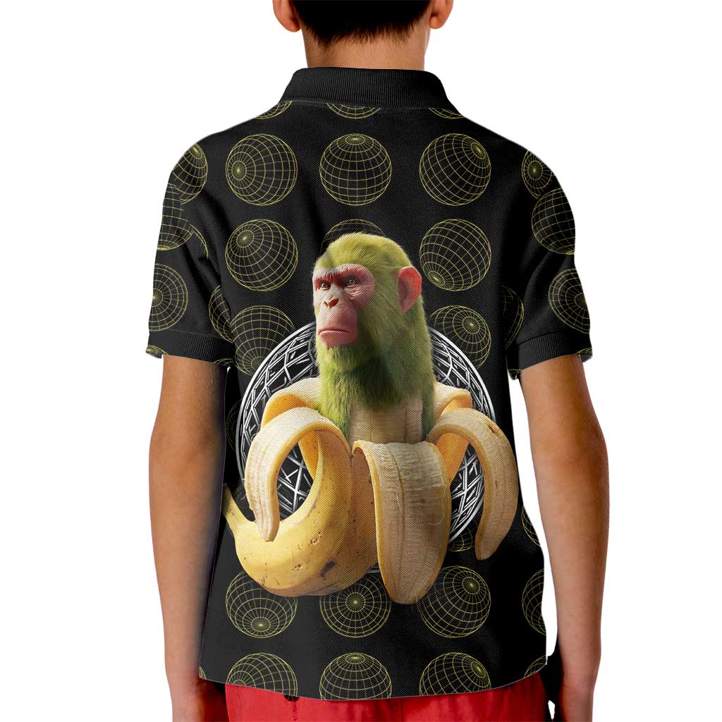 Chimpanzi Bananini Primate Kid Polo Shirt with 3D Wireframe Globe Pattern