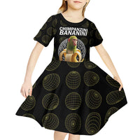 Chimpanzi Bananini Primate Kid Short Sleeve Dress with 3D Wireframe Globe Pattern