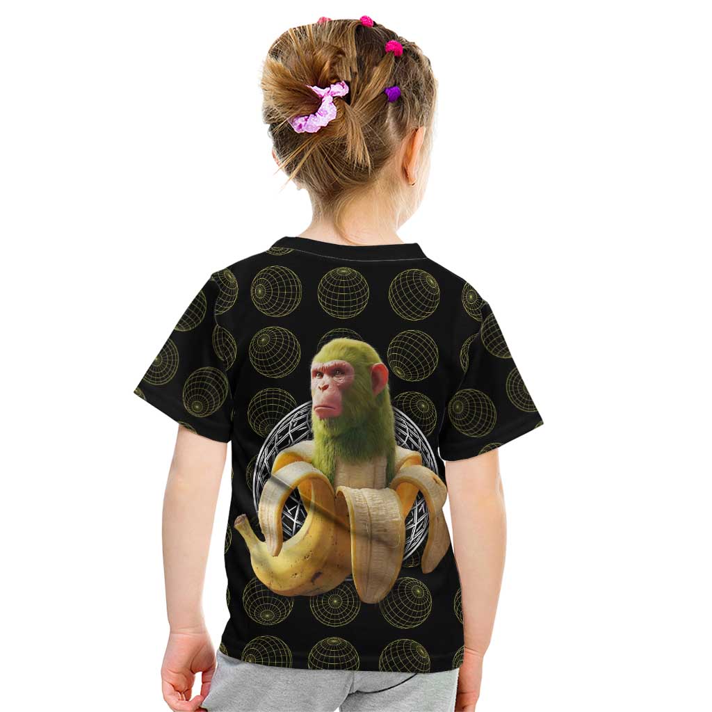 Chimpanzi Bananini Primate Kid T Shirt with 3D Wireframe Globe Pattern