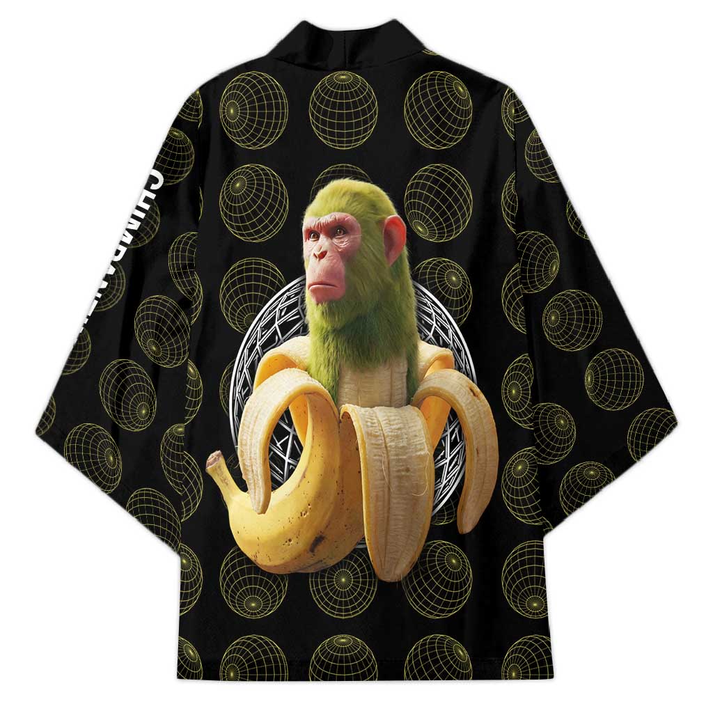 Chimpanzi Bananini Primate Kimono with 3D Wireframe Globe Pattern