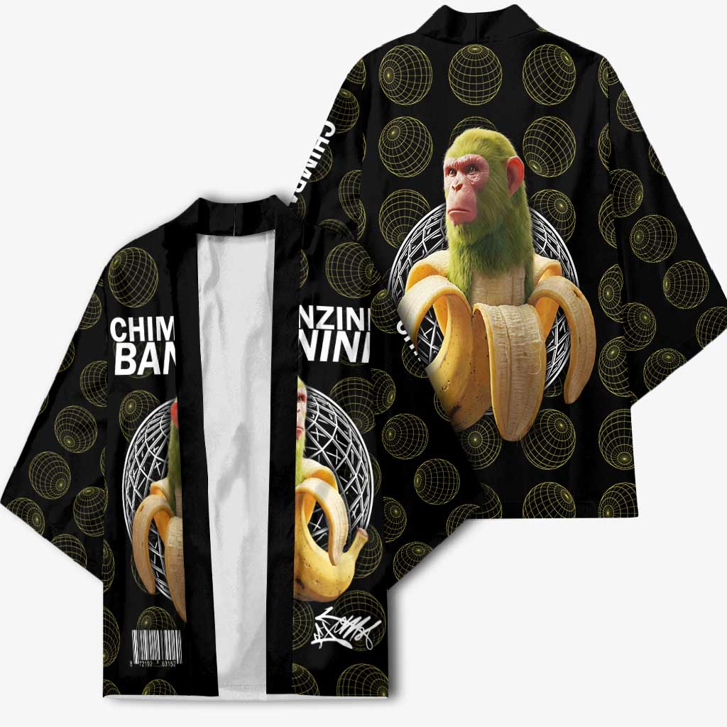 Chimpanzi Bananini Primate Kimono with 3D Wireframe Globe Pattern