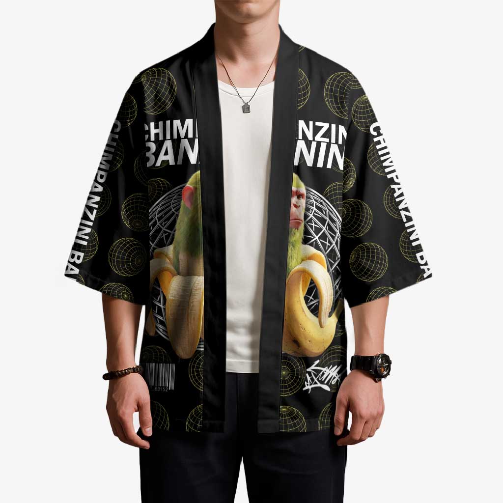Chimpanzi Bananini Primate Kimono with 3D Wireframe Globe Pattern