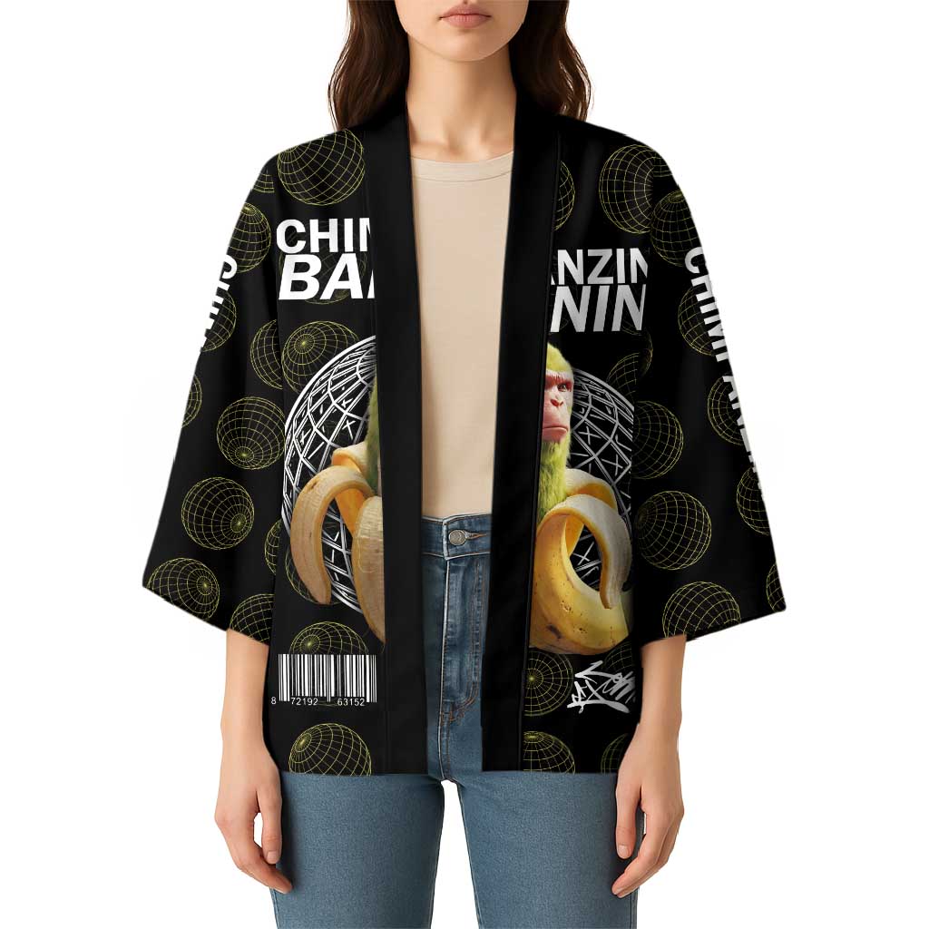 Chimpanzi Bananini Primate Kimono with 3D Wireframe Globe Pattern