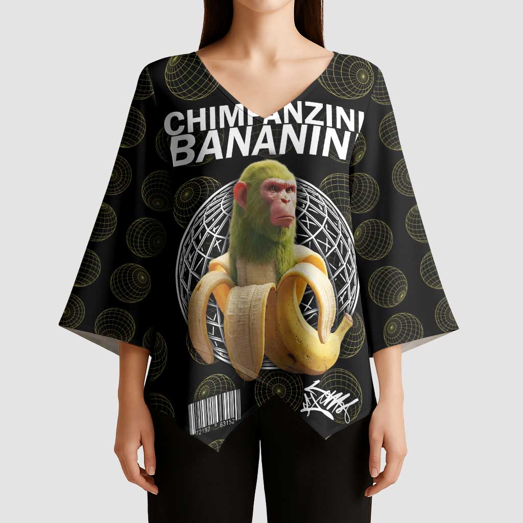 Chimpanzi Bananini Primate Kimono Sleeve Blouse with 3D Wireframe Globe Pattern