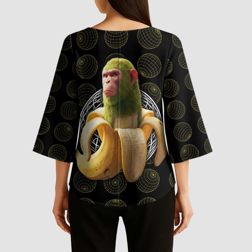 Chimpanzi Bananini Primate Kimono Sleeve Blouse with 3D Wireframe Globe Pattern