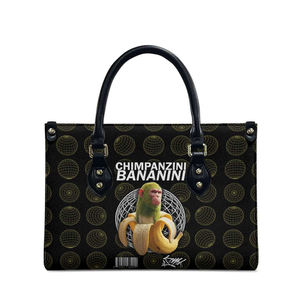 Chimpanzi Bananini Primate Leather Bag with 3D Wireframe Globe Pattern