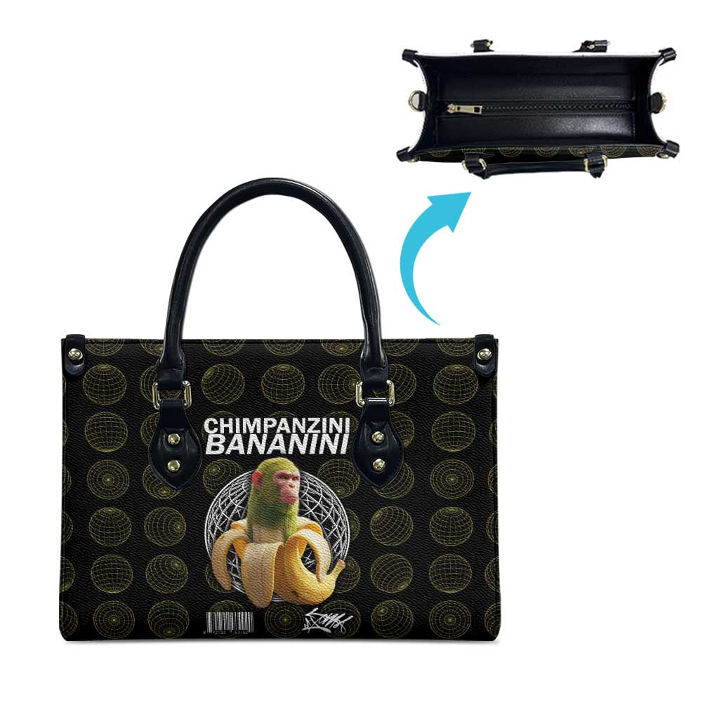 Chimpanzi Bananini Primate Leather Bag with 3D Wireframe Globe Pattern