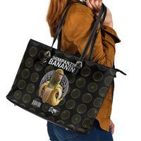 Chimpanzi Bananini Primate Leather Tote Bag with 3D Wireframe Globe Pattern