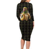 Chimpanzi Bananini Primate Long Sleeve Bodycon Dress with 3D Wireframe Globe Pattern